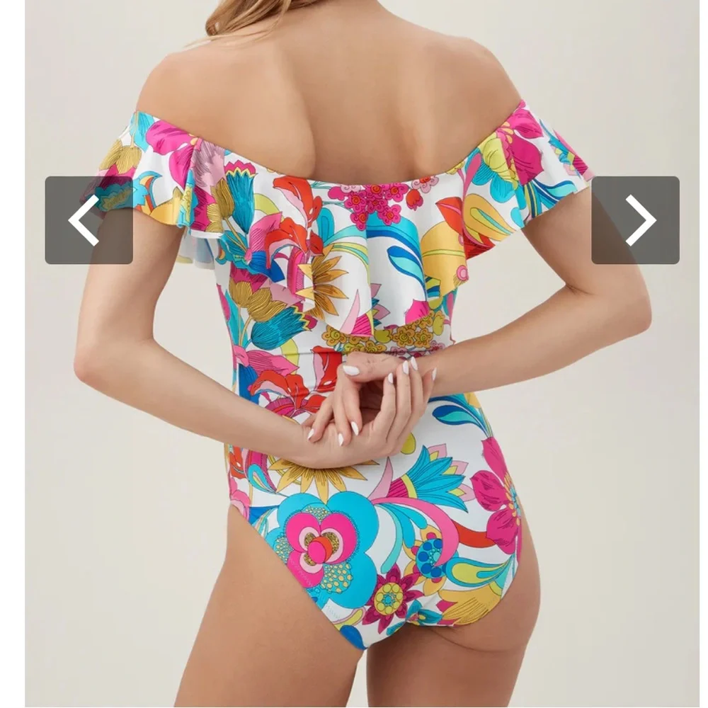 Gorgeous Colorful Trina Turk Fontaine Bandeau Ruffle One-Piece Size 14 NWT - Picture 6 of 16